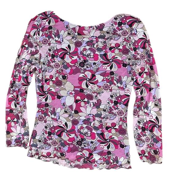 Y2k Bisou Bisou Psychedelic Floral Scoop Neck Blouse - Picture 3 of 6